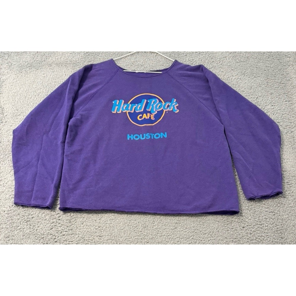 Vtg Hard Rock Cafe Houston‎ Crewneck Sweatshirt Purple Embroidered Heavy Weight